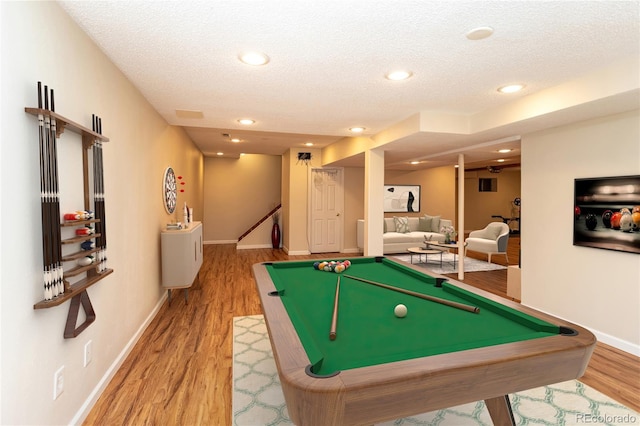 8160 W Phillips Ave, Littleton, CO 80128 - rec room featuring wood finished floors, billiards, a textured ceiling, and recessed lighting