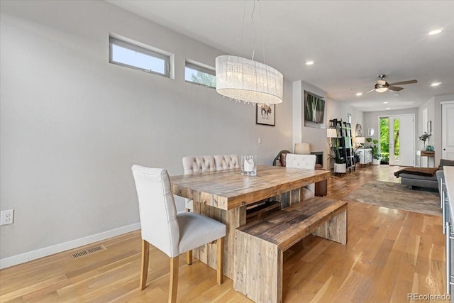 2420 S Gilpin St, Denver, CO 80210 - dining room with light wood-style floors, recessed lighting, and a ceiling fan