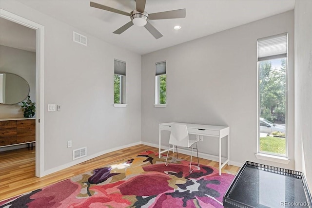 2420 S Gilpin St, Denver, CO 80210 - interior space featuring wood finished floors, ceiling fan, and recessed lighting