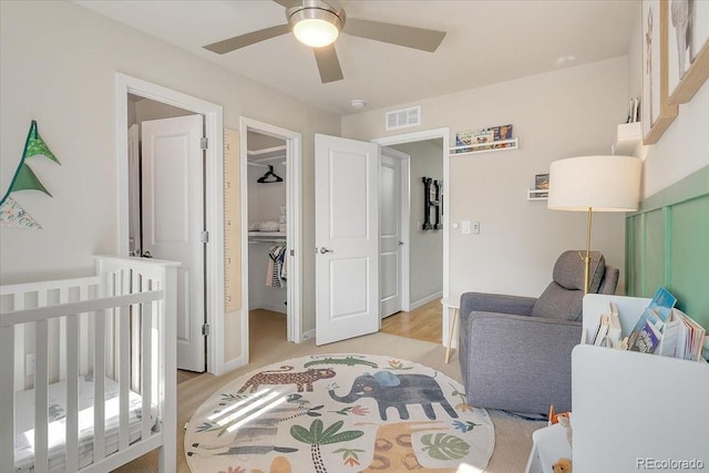 2420 S Gilpin St, Denver, CO 80210 - bedroom featuring a ceiling fan and light wood finished floors