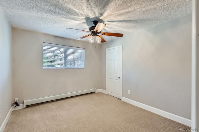 4812 W 8th Ave, Denver, CO 80204 - carpeted empty room featuring a baseboard radiator, ceiling fan, and a textured ceiling