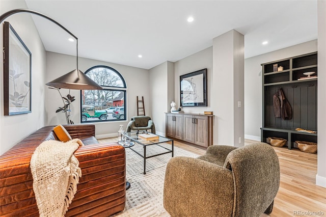 living room with light hardwood / wood-style flooring