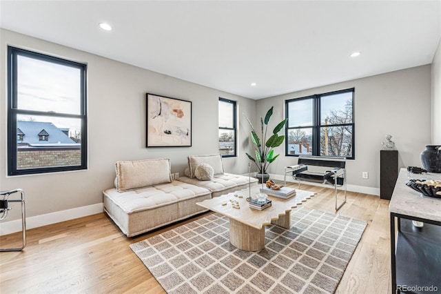 living room featuring light wood-type flooring