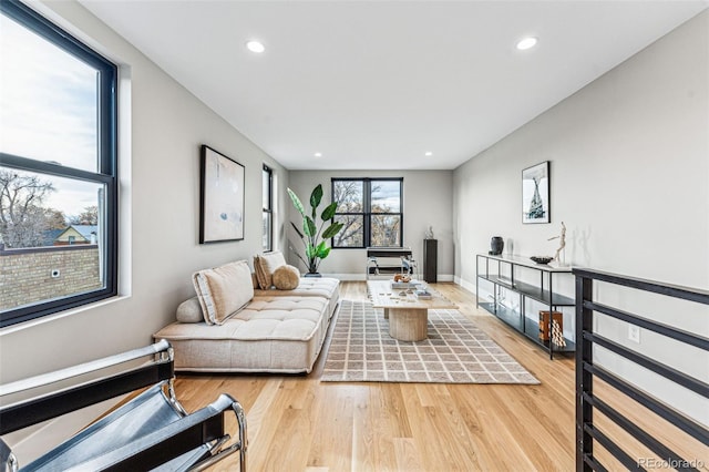 living room featuring light wood-type flooring