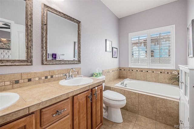 860 Bristle Pine Cir Unit A, Highlands Ranch, CO 80129 - full bathroom featuring double vanity, tile patterned floors, and a garden tub