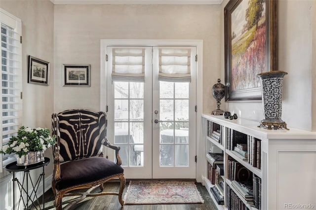 entryway featuring french doors and dark wood-type flooring