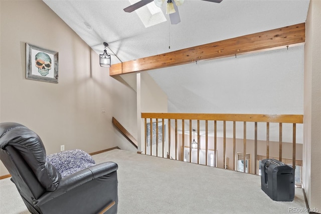 7624 S Cove Cir, Centennial, CO 80122 - living area with a ceiling fan, carpet, and a skylight