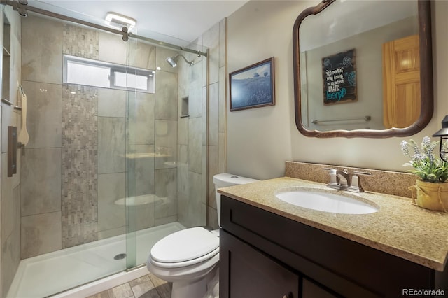 688 Obsidian Dr, Florissant, CO 80816 - full bath featuring toilet, vanity, and a shower stall