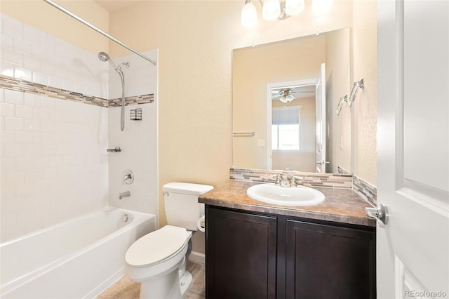 5562 W 72nd Pl, Westminster, CO 80003 - bathroom featuring vanity, tub / shower combination, ceiling fan, and a textured wall