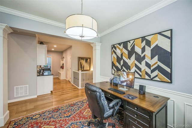 1261 W 170th Ave, Broomfield, CO 80023 - office area with ornate columns, crown molding, and light wood-type flooring