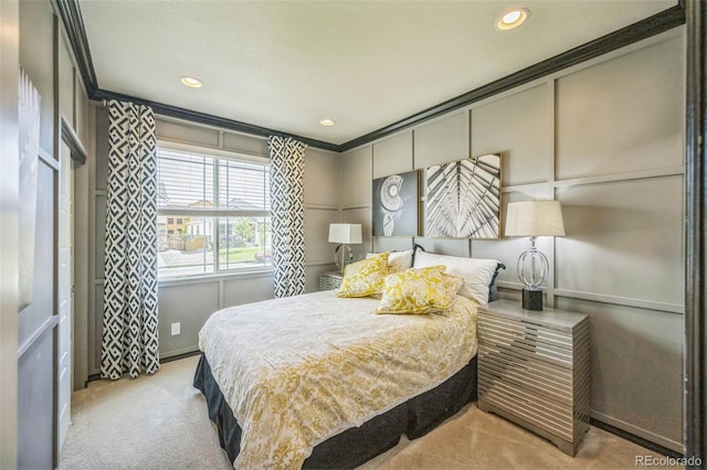 1261 W 170th Ave, Broomfield, CO 80023 - bedroom featuring light carpet, crown molding, and recessed lighting