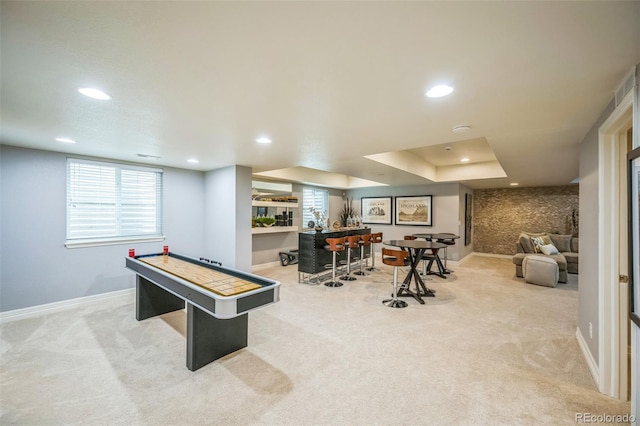 1261 W 170th Ave, Broomfield, CO 80023 - recreation room with carpet flooring, recessed lighting, a bar, and healthy amount of natural light