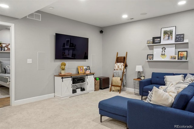 15960 W 62nd Dr, Arvada, CO 80403 - living room featuring recessed lighting, visible vents, baseboards, and light carpet