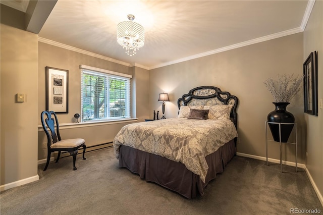 9 Roder Gate Ln, Castle Pines, CO 80108 - carpeted bedroom featuring a chandelier, baseboards, and ornamental molding