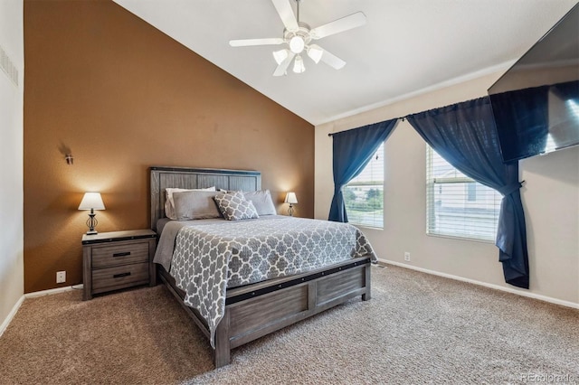 178 Blue Bonnet Dr, Brighton, CO 80601 - bedroom with carpet, baseboards, vaulted ceiling, and ceiling fan