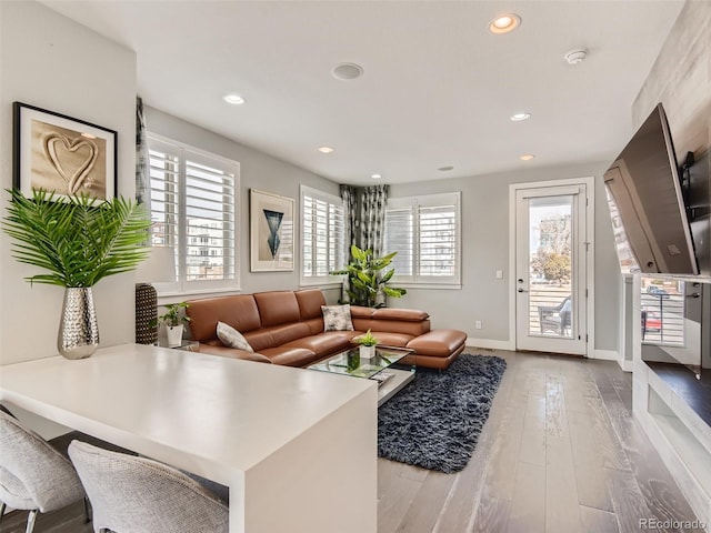 living room with light hardwood / wood-style floors