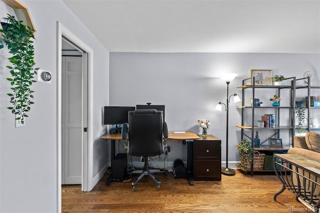 office area with hardwood / wood-style floors