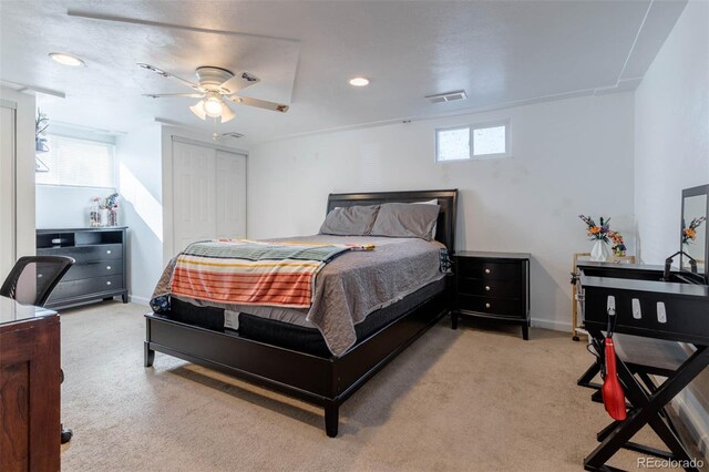 9486 Pelon Dr, Denver, CO 80260 - carpeted bedroom with baseboards, a ceiling fan, recessed lighting, and a closet