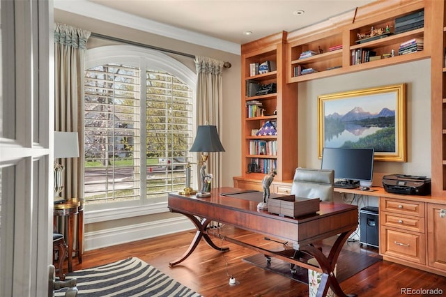 office area with dark wood-type flooring and plenty of natural light