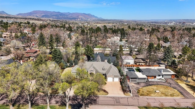 aerial view with a mountain view and a residential view