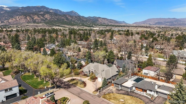 aerial view with a residential view and a mountain view