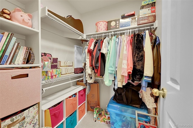 walk in closet featuring carpet