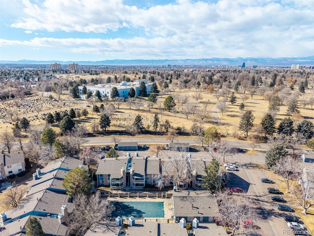 drone / aerial view featuring a mountain view