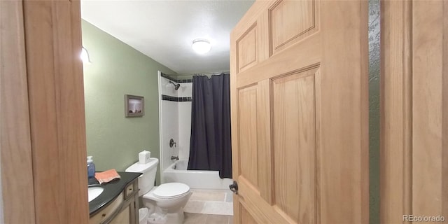 full bathroom with vanity, tile patterned flooring, toilet, and shower / bath combo