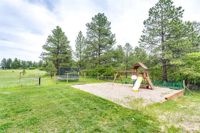 8788 E Tanglewood Rd, Franktown, CO 80116 - community jungle gym featuring a trampoline and view of scattered trees