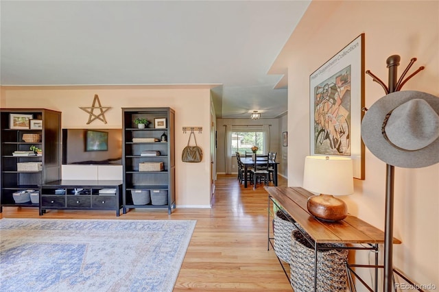 living room with light hardwood / wood-style floors