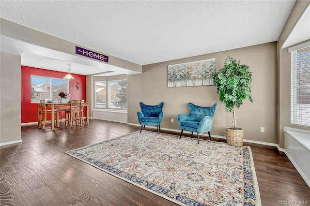 living area featuring plenty of natural light and dark wood-type flooring