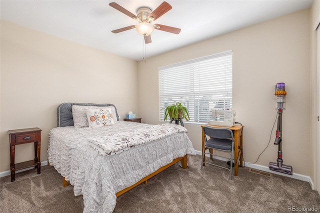 bedroom with carpet flooring and ceiling fan