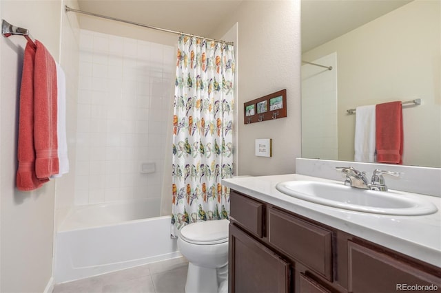 full bathroom featuring tile patterned flooring, vanity, shower / bath combo, and toilet