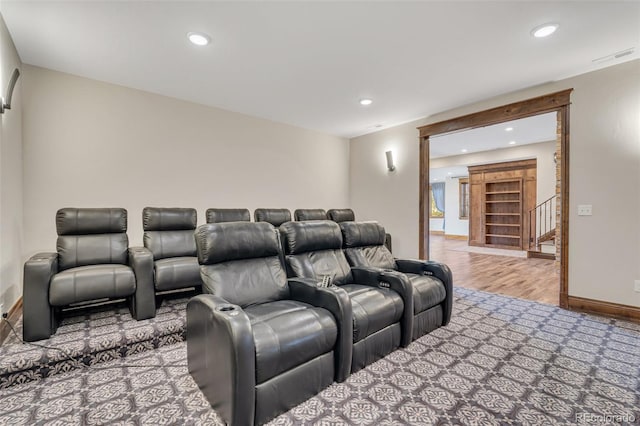 7767 Dante Dr, Littleton, CO 80125 - home theater with baseboards, recessed lighting, and wood finished floors