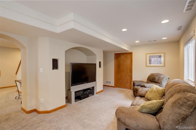1825 Keota Ln, Superior, CO 80027 - living area with carpet, baseboards, recessed lighting, and arched walkways