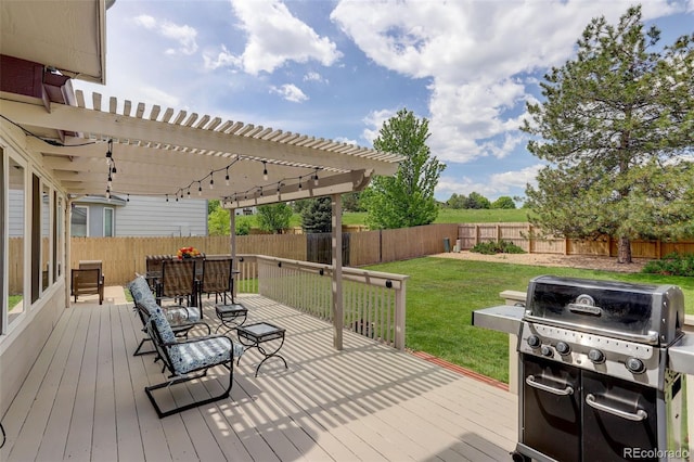 1825 Keota Ln, Superior, CO 80027 - wooden deck with outdoor dining space, area for grilling, and a pergola