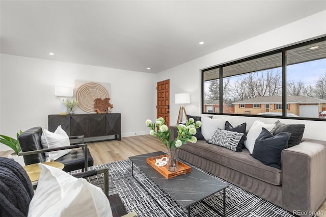 living room with hardwood / wood-style floors