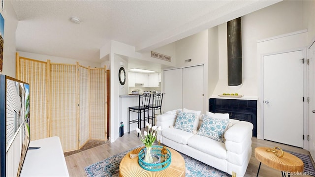 8701 Huron St Unit 1-207, Thornton, CO 80260 - living area featuring light wood finished floors and a textured ceiling