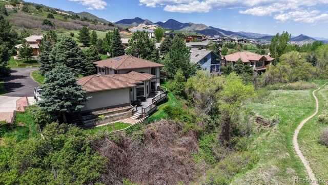 drone / aerial view of a mountainous background