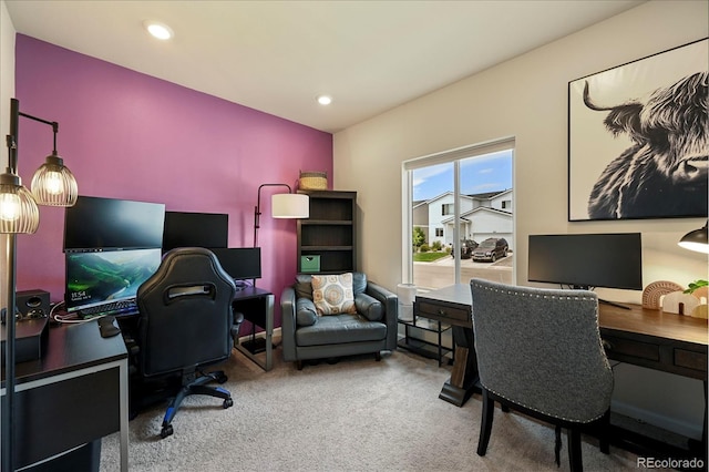 view of carpeted home office