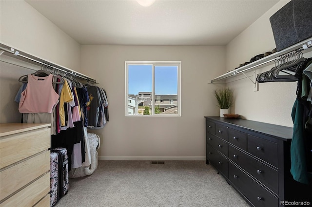 spacious closet with light carpet