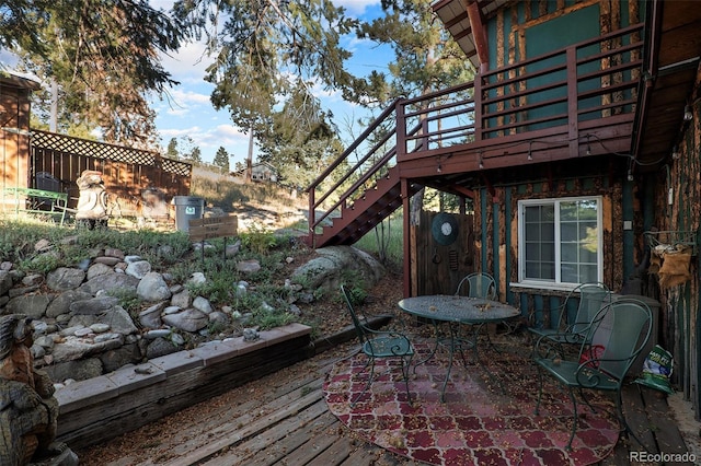 27425 Spruce Ln, Evergreen, CO 80439 - wooden deck featuring stairway