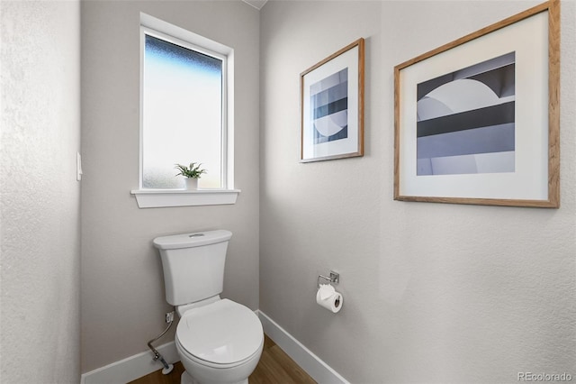 bathroom with baseboards, plenty of natural light, and wood finished floors