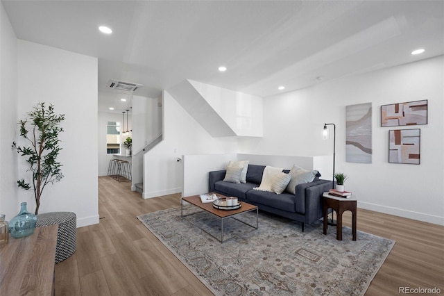 living room featuring light wood-type flooring