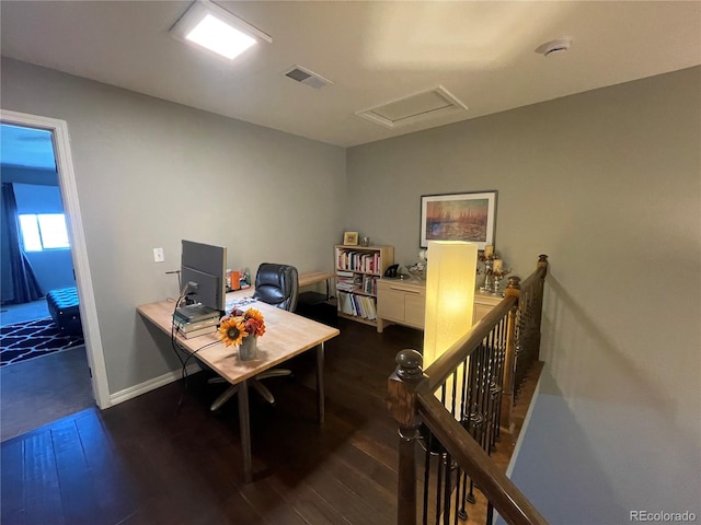 office with dark hardwood / wood-style flooring