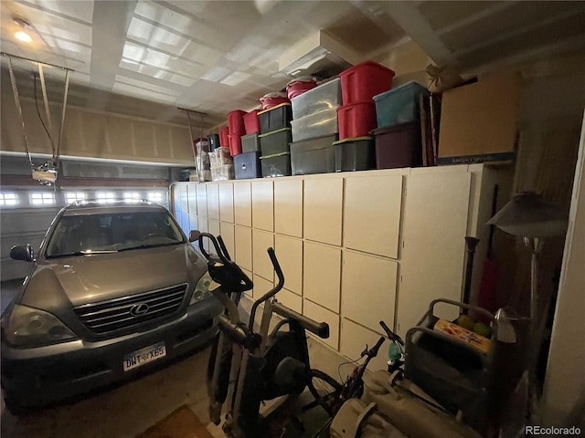 garage with a garage door opener