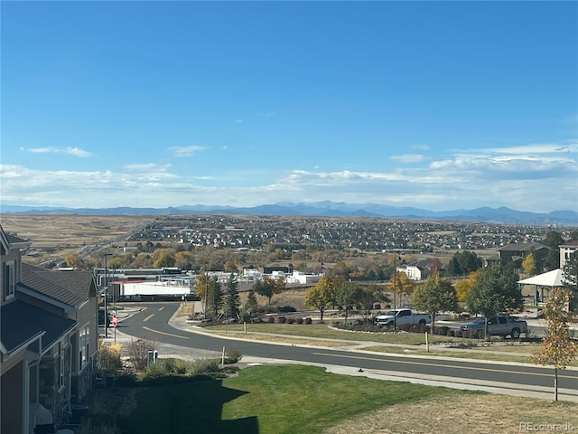 drone / aerial view with a mountain view