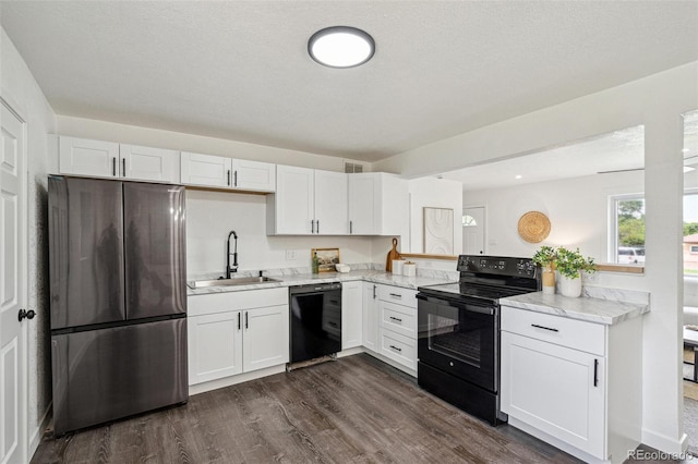 1330 Oak Pl, Thornton, CO 80229 - kitchen with black appliances, a sink, and white cabinets