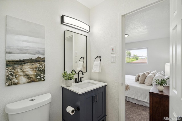 1330 Oak Pl, Thornton, CO 80229 - bathroom featuring toilet, vanity, and a textured wall