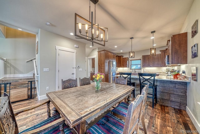 dining area with dark wood-type flooring